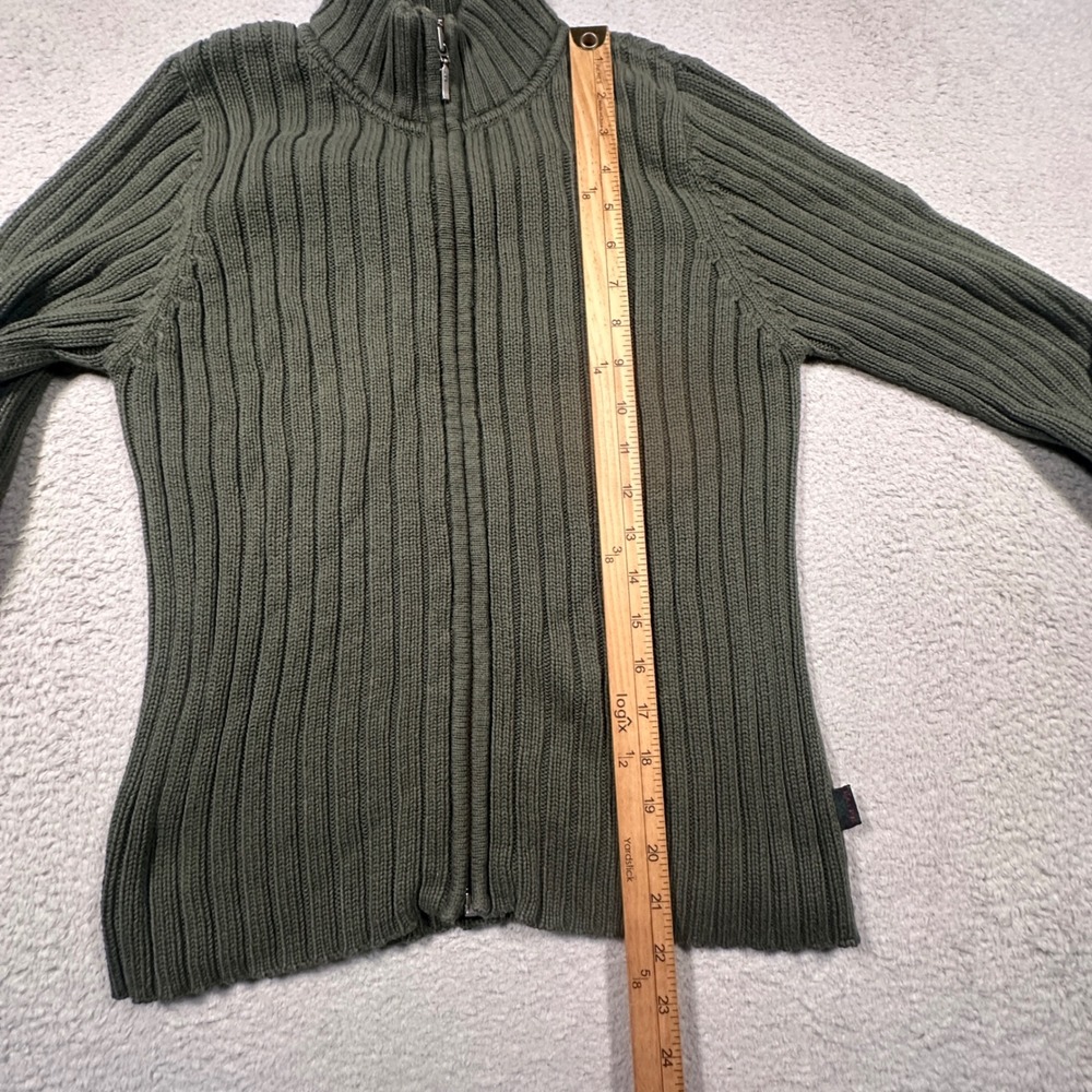 Vintage 90s RALPH Ralph Lauren Zip Up Sweater Women S Green Ribbed Cardigan - Picture 8 of 9